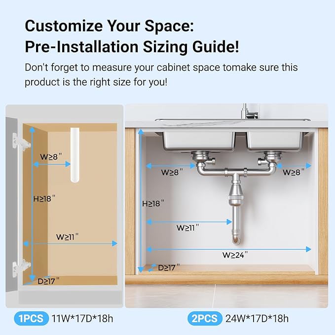 Pull-out Under Kitchen Sink Organizer, Metal Functional Under Sink Organizer, Height Adjustable Under Bathroom Sink Organizer, Under Sink Storage for Kitchen Bathroom Cabinet (White)