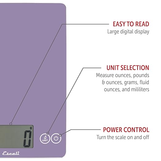 Escali Arti Classic Digital Coffee Scale Espresso Scale and Countertop Food Scale, 15-Pound Capacity, Violet