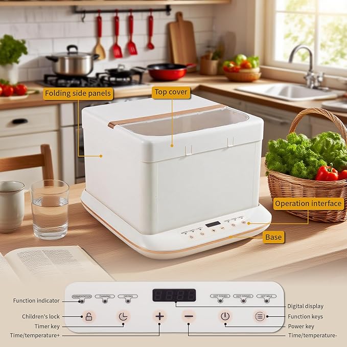 Folding Bread Proofing Box &Slow Cooker 0-120℃ Temp Control &10H Timer Designed for Home Baking Suitable for Bread Fermentation,Bread Baking,Pizza,Yogurt,Chocolate Tempering,Stews,Tea
