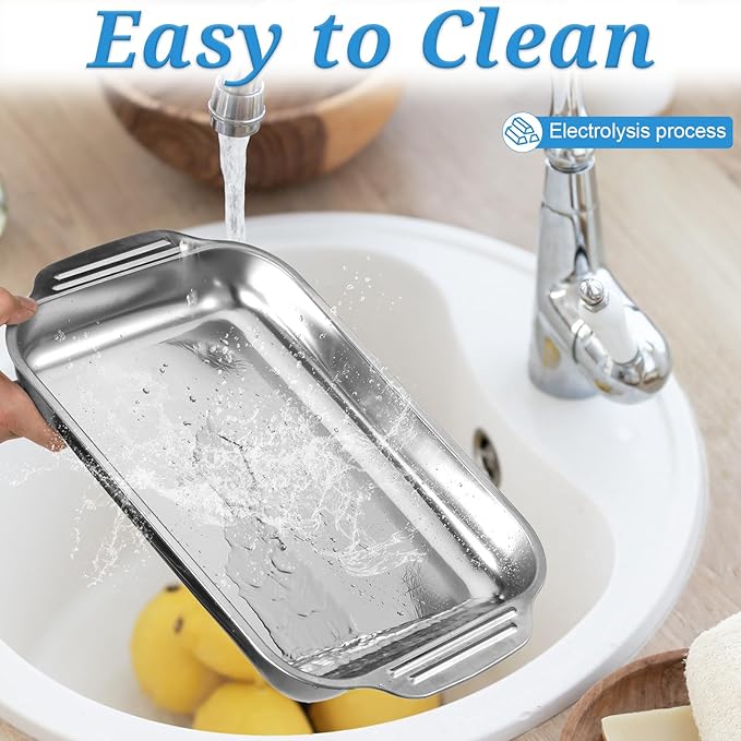 4Pcs Rectangle Cake Pans 9 x 13 Inch Baking Pan Stainless Steel Cake Pan Rectangular Bakeware Baking Tray for Cakes Breads Fish Vegetables Dishwasher Safe