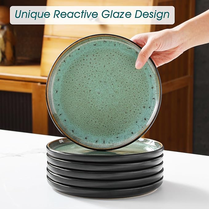 vancasso Plates and Bowls Sets, 24 Pieces Stoneware Dinnerware Sets for 8, Kitchen Dish Set Mircowave and Dishwasher Safe Dinner Set Ceramic Dishware, Turf Green, Series AMBER