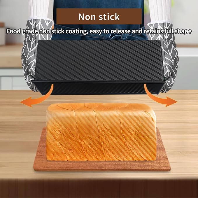 Black Pullman Loaf Pan with Lid, 13 Inch Pullman Bread Pan with Cover, 2.2LB & 1LB Dough Capacity, 2 Pack Sandwiches Bread Loaf Pan Nonstick, for Sourdough and Toast