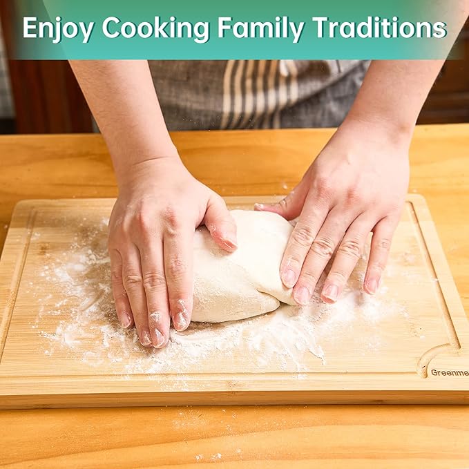 Bamboo Cutting Boards for Kitchen, Wood Cutting Board with Holder, Bamboo Cutting Board Set Reversible with Juice Grooves for Meat Cheese Fruit and Vegetables (Four Piece Set)