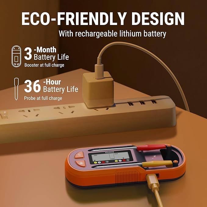 ThermoPro TempSpike Wireless Meat Thermometer with 2 Ultra-Thin Meats Probes, Bluetooth Meat Thermometer with Stand-Alone LCD Booster for BBQ, Oven, Grill, Kitchen, Smoker, Rotisserie, Red and Yellow