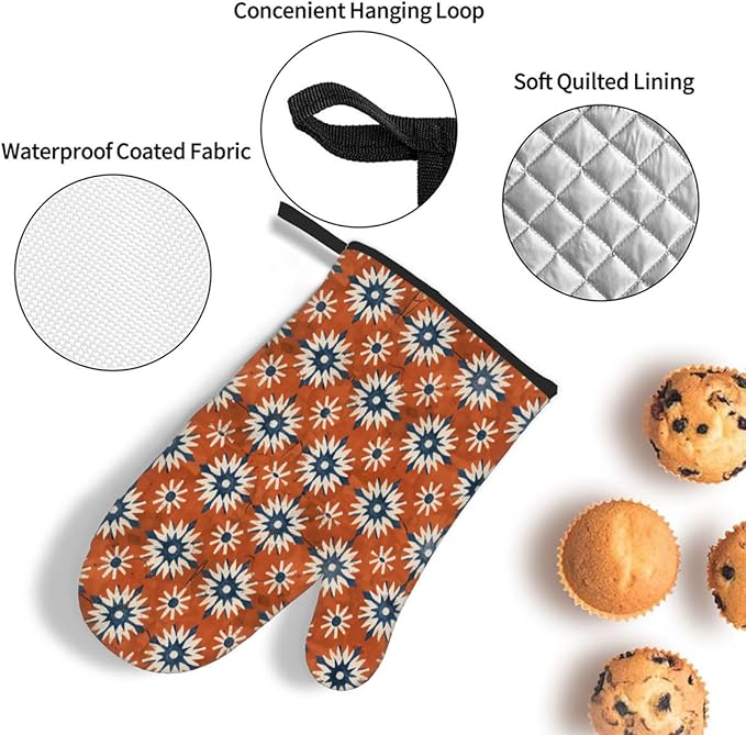 Oven Mitts Pot Holders Set 3 for Kitchen, Boho Mandala Insulation Oven Gloves Heat Resistant Pot Pads Cook Essentials Accessories for BBQ Baking Cooking Kitchen Decor Gifts for Women