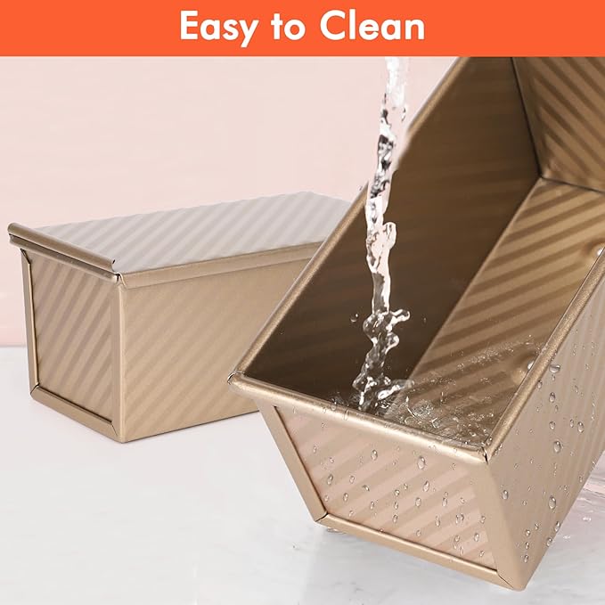 Beasea Pullman Loaf Pan with Lid, 2 Pack 0.5 lb Small Non-Stick Bread Loaf Pans Carbon Steel Mini Bread Toast Box for Homemade Bread Toast Oven Baking - Gold