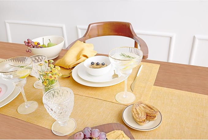 Solino Home Linen Placemats Set of 4-100% Pure Linen Chambray Mustard Yellow Cloth Placemats 14 x 19 Inch - Athena