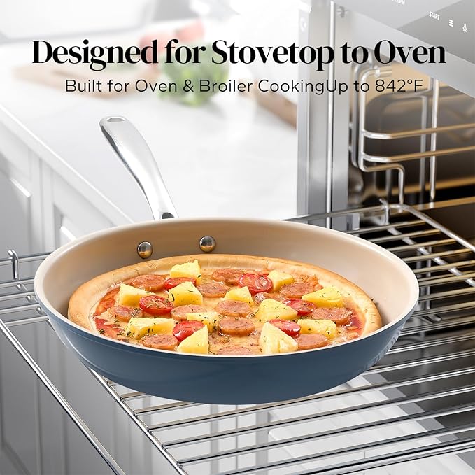 Redchef Nonstick Frying Pan Skillet, Ceramic Non-Stick Saute Pans, 9.5 inch Cooking Fry Pan with Stay Cool Handle, All Stovetops, Dishwasher/Oven Safe, PFAS-Free, Non Toxic (Blue)