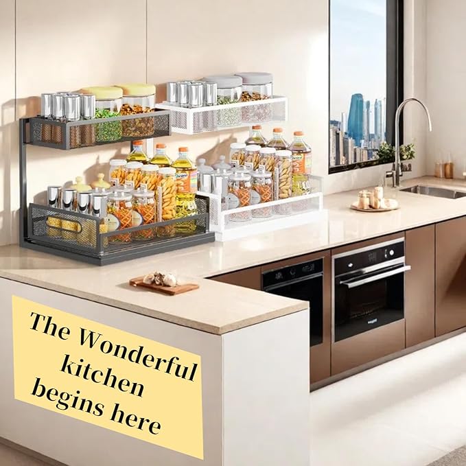 Undersink Organizers 2-Tier Under Cabinet Pull Out Storage with Sliding Out Drawers, Under the Sink Organizer for Bathroom Kitchen Durable Rack Shelf Space-Saving Organization, White 1 Pack