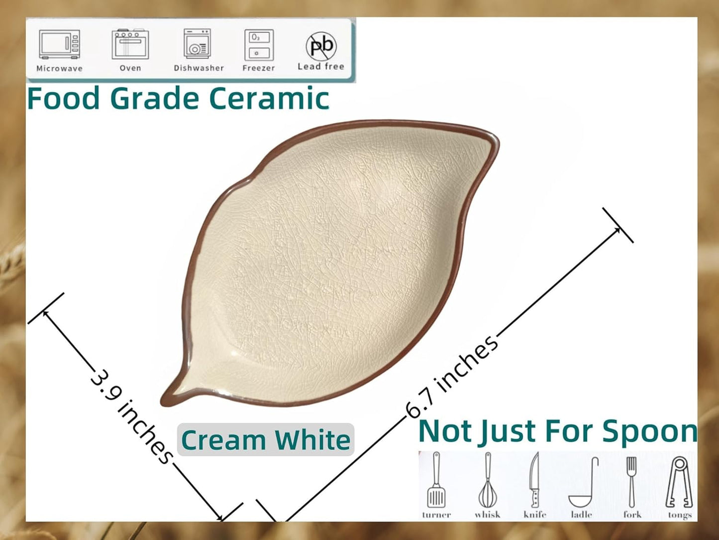 Ceramic Spoon Rest for Stove Top, Ice Cracks Leaf Cute Spoon Rest for Kitchen Counter, Cooking Spoon Holder for Kitchen Counter, Utensil Rest Spatula Rest Ladle Holder Tong Rest, 1 PC (A, Cream White)