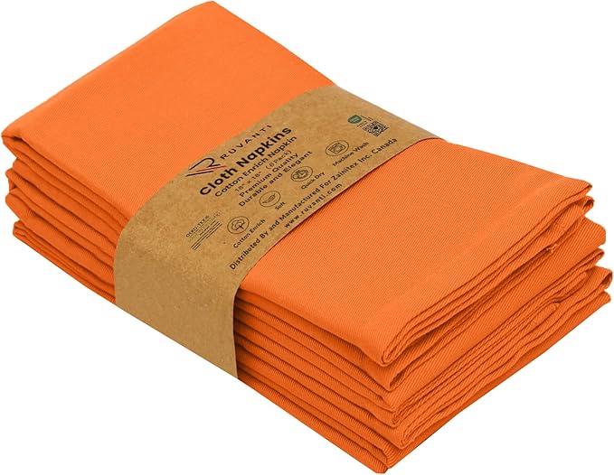 Ruvanti Cloth Napkins Set of 6, 18x18 Inches Napkins Cloth Washable, Soft, Durable, Absorbent, Cotton Blend. Table Dinner Napkins Cloth for Thanksgiving, Halloween Dinners Parties - Orange/Fall