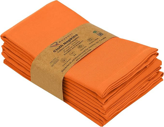 Ruvanti Cloth Napkins Set of 6, 18x18 Inches Napkins Cloth Washable, Soft, Durable, Absorbent, Cotton Blend. Table Dinner Napkins Cloth for Thanksgiving, Halloween Dinners Parties - Orange/Fall