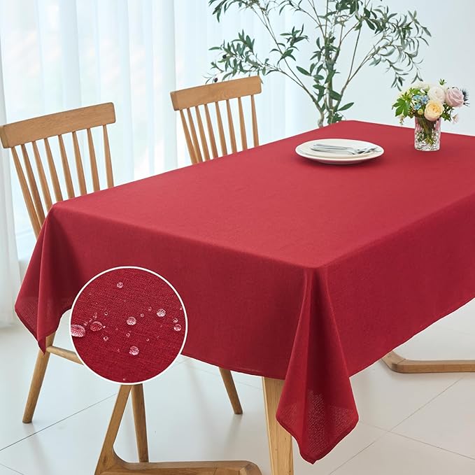 maxmill Square Tablecloth Linen Texture Stain Proof Waterproof Wrinkle Free Washable Christmas Table Cloth, Decorative Fabric Dining Room Table Cover for Webbing Holiday Party, 52 x 52 Inch, Red