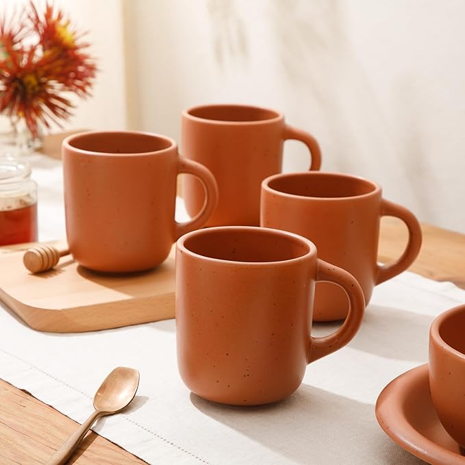 Bloomhouse - Two Time Oprah's Favorite Things Winner - Corsica Clay 4-Piece Mug Set – Burnt Apricot Terracotta Stoneware Coffee & Tea Cups, Durable Ceramic Drinkware