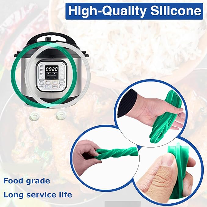 2 Pack Sealing Ring 8 Qt for Instant Pot Sealing Rings for 8Qt Insta Pot, Food-grade Silicone Instantpot 8Qt Sealing Ring, With 2 Float Valve Caps, for Instant Pot 8 Quart, Clear and Green