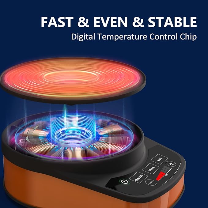 GREECHO Fondue Pot Electric Set, 2.6 Qt Stainless Steel Electric Fondue Pot with 3 Preset Mode (Cheese, Chocolate & Broth), 1200W Fondue Pot Set with Separated Fondue Pot & 6 Color-Coded Forks, Orange