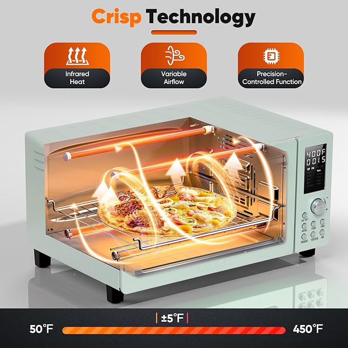 Nuwave Bravo Pro Smart 21QT Toaster Oven Air Fryer Combo, Convection Oven Countertop, 10 functions all in 1, with even & quick crisp technology, 50-450°F, 1800W, Mint Green