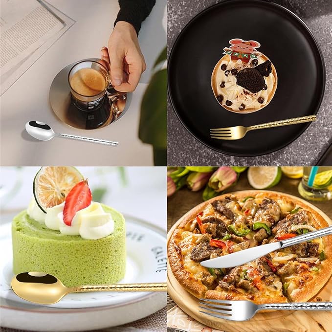 40-Piece Hammered Silverware Flatware Cutlery Set Service for 8,304 Thickened Stainless Steel Cutlery Knife,Fork and Spoon Set,Dishwasher Safe,Gift Package for Wedding Housewarming