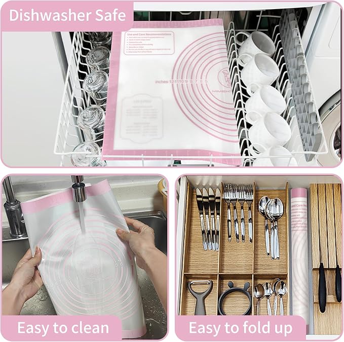 Non-stick Pastry Mat Extra Large with Measurements, Silicone Baking Mat, Kitchen Counter Mat, Dough Rolling Mat, Oven Liner, Fondant Mat, Pie Crust Mat Silicone Bread Mat