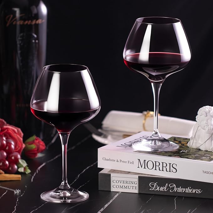 KAMMAK Wine Glasses Set of 2, 20 oz Hand Blown Crystal Bordeaux Wine Glasses, Thin Rim & Long Stem, Perfect for Red & White, Daily Use, Wedding Anniversary or Birthday Gift with Gift Box, Rebecca