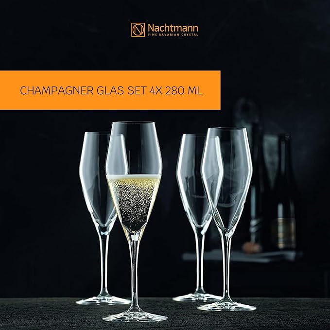 Nachtmann ViNOVA Champagne Flutes (Set of 4) - 9 oz Crystal Stemmed Sparkling Wine Glasses, Modern Design, Elegant Gift-Ready Packaging, Dishwasher Safe Modern Glassware, Made in Germany
