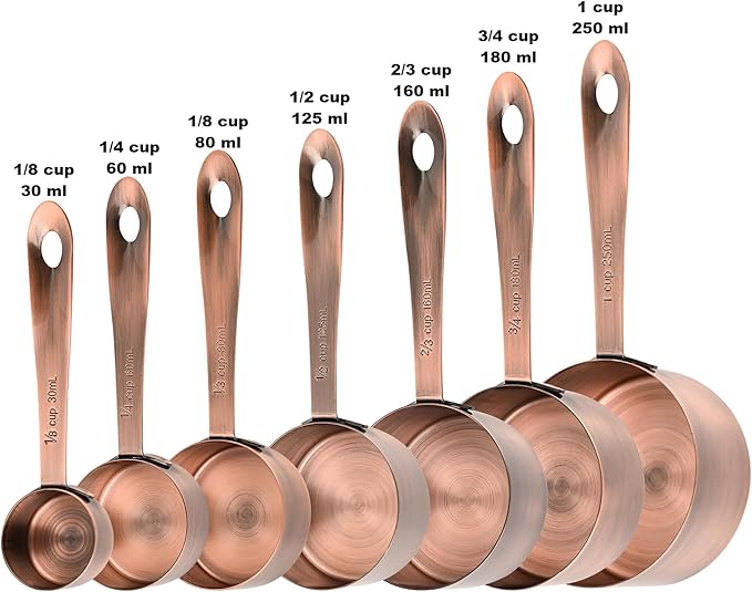 Copper Measuring Cups and Spoons Set of 18, 7 Copper Measuring Cups, 9 Copper Measuring Spoons, Stainless Steel Measuring Spoons and Cups for Dry & Wet Ingredients During Kitchen&Baking