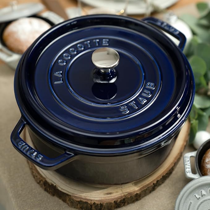 Staub Cast Iron 4-qt Round Cocotte - Dark Blue, Made in France