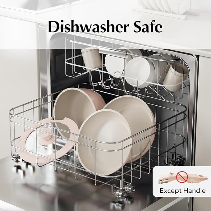 Redchef Pans and Pots Set Nonstick, Ceramic Cookware Set with Detachable Handles 16Pcs, Induction Dishwasher Oven Safe Kitchen Cooking Set, PFAS PFOA & PTFE Free, Pink