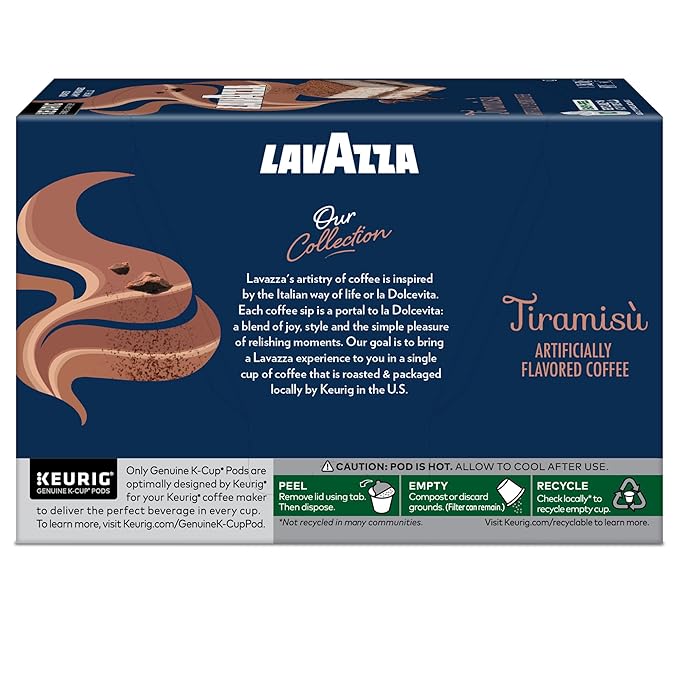 Lavazza Tiramisù Coffee, Single Serve Keurig K-Cup Pods, Flavored Coffee, 60-Count Box (6 Packs of 10)