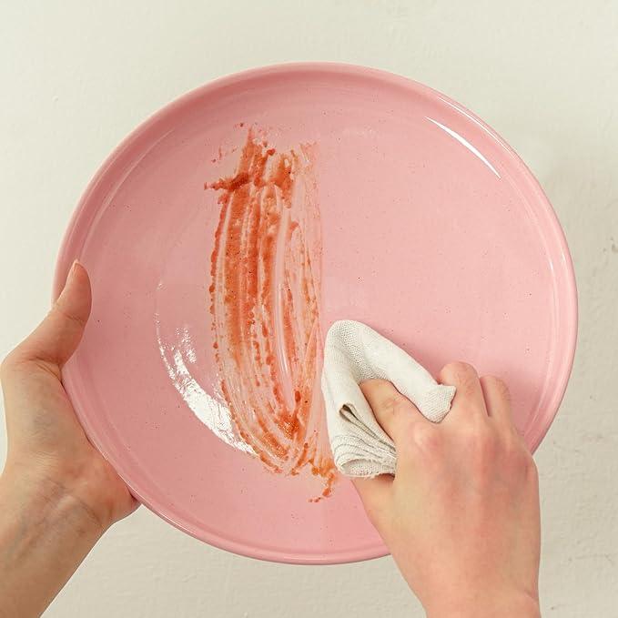 Stoneware Salad Plates Set of 4, 8 Inch Plates for Dessert, Ceramic Plates Sets, Microwave Safe, Dishwasher Safe, Versatile for All Seasons, Pink