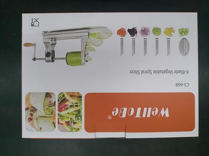 WellToBe 6-Blade Vegetable Spiralizer Spiral Slicer Veggie Pasta Spaghetti Maker for Healthy Low Carb/Paleo/Gluten - 304 Food Stainless Steel Body