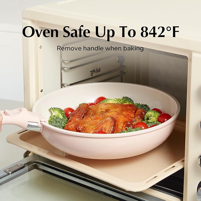 Redchef Pans and Pots Set Nonstick, Ceramic Cookware Set with Detachable Handles 16Pcs, Induction Dishwasher Oven Safe Kitchen Cooking Set, PFAS PFOA & PTFE Free, Pink