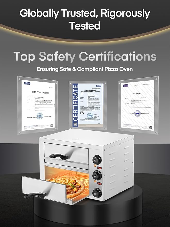 Commercial Pizza Oven, 12 Inch Countertop Pizza Ovens with 662°F Max Temp, 2-Layer Electric Pizza Cooker with Alert Timer, 1700W Stainless Steel Pizza-Maker Machine, for Restaurant,Home, Party, Silver