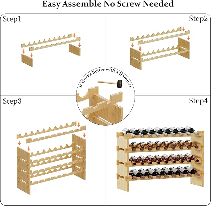Bambloom Wine Rack Freestanding Floor, Wooden Stackable Bottle Storage Rack for Kitchen,Cellar. 36 Bottles Wine Holder Display Shelves for Champagne(Bamboo)
