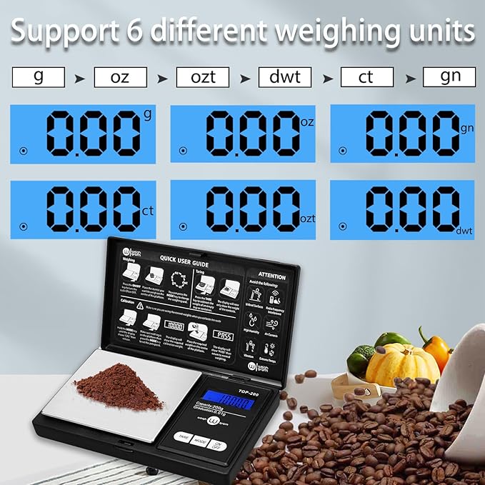 Weigh Gram 200g Digital Pocket Gram Scale 0.01g Accuracy, 200g x 0.01g Mini Digital Grams Scale, Small Food Scale, Jewelry Scale, Ounces Grains Scale With100g Calibration Weight