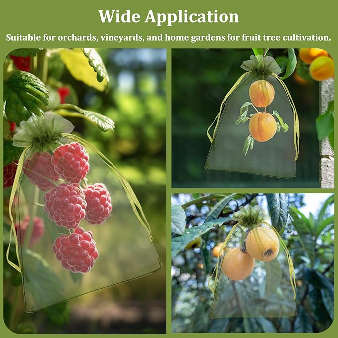 100Pcs Fruit Protection Bags, 4×6inch Fruit Netting Bags for Fruit Trees, Green Fruit Netting Cover Drawstring Mesh Bags Pest Barrier for Strawberry Blueberry Small Fruit