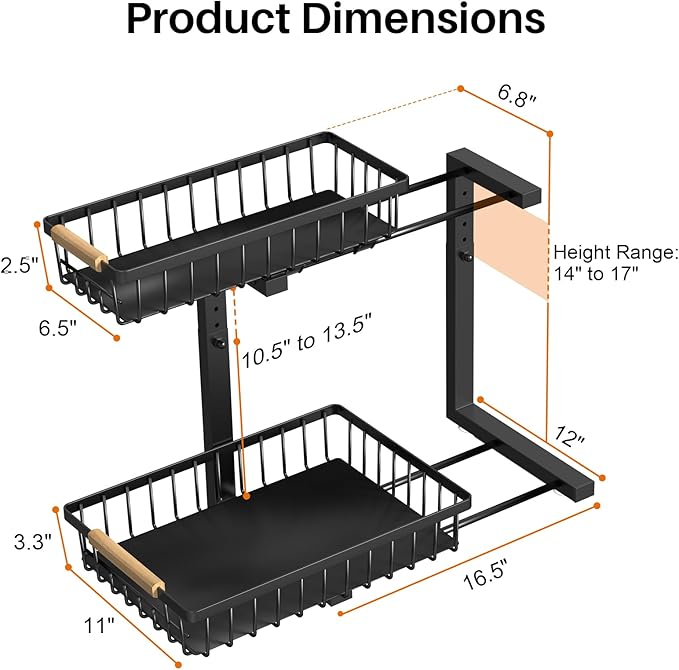 REALINN Under Sink Organizer, 2 Pack Height Adjustable Under Sink Organizers and Storage, 2 Tier Pull Out Drawer Cabinet Storage for Kitchen Bathroom