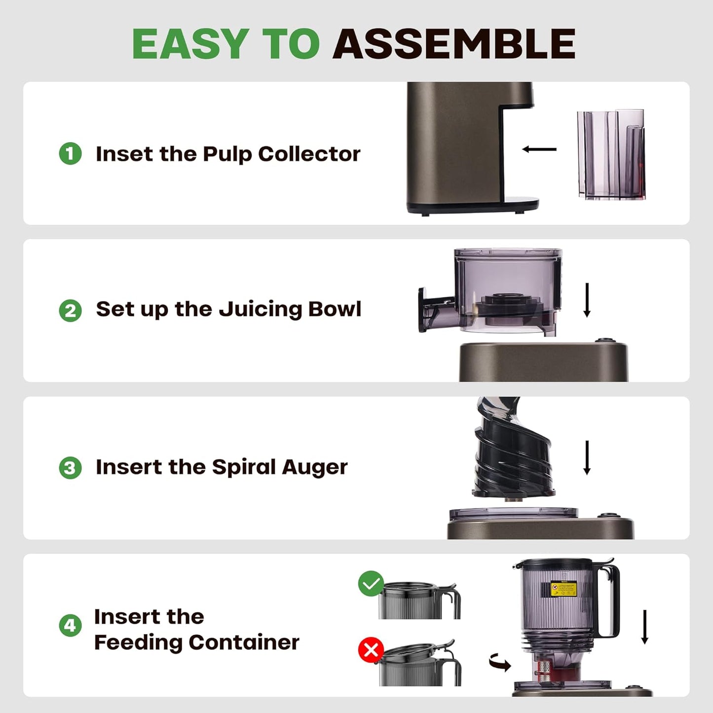 Cold Press Juicer, 5.4" Wide Feed Chute Juicer Machines for Vegetable and Fruit, Slow Masticating Juicer Easy to Clean, Grey