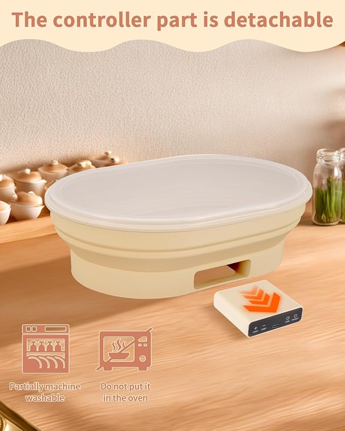 4L Heating Bread Proofing Basket Set Foldable Thermostatic Silicone Bowl with 77-122℉ 6 Gears Temperature & 6H Timer, for Artisan Baking Sourdough Starter Bread Making Supplies Tools Kit