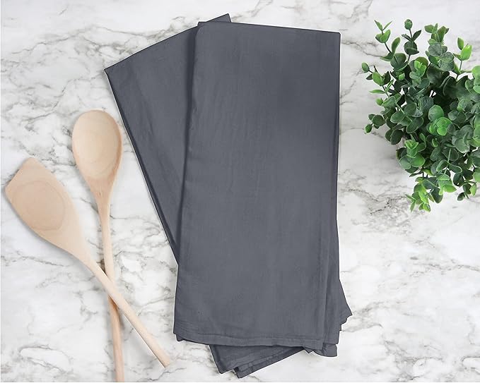 RUVANTI Flour Sack Towels 6 Pack 28x28 Inch, 100% Cotton Tea Towel, Reusable, Machine Washable, Absorbent BarTowels - Dish Cloth Perfect for Drying Dishes & Cleaning - Grey