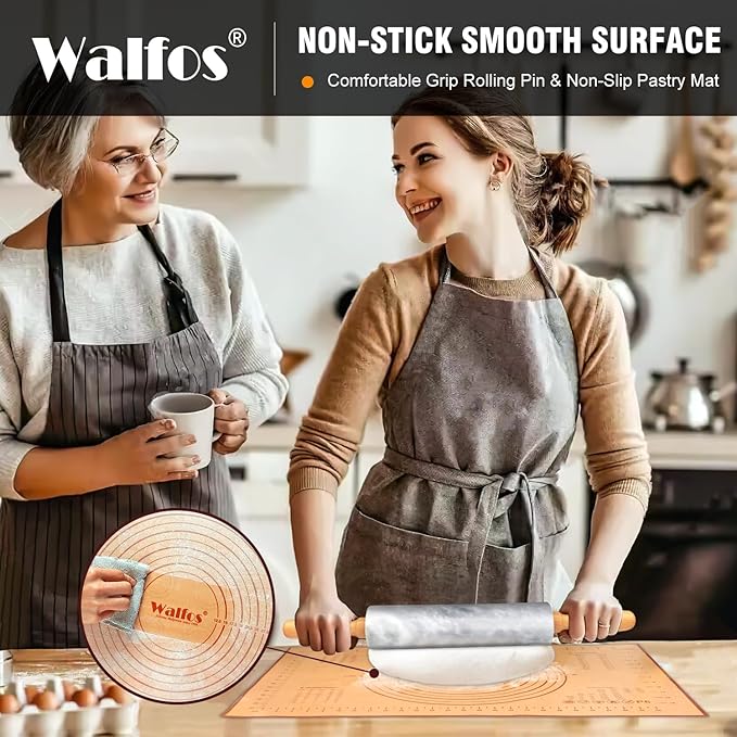 Walfos Marble Rolling Pin Set With Non Stick Silicone Pastry Mat, 16.5 Inch Dough Rolling Pins For Making Pizza, Tortillas And Cookies, Backing Rolling Pin For Pie Crust, Pizza, Pasta (Gray & White)