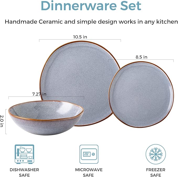 AmorArc Ceramic Dinnerware Sets,Handmade Reactive Glaze Stoneware Plates and Bowls Sets,Highly Chip and Crack Resistant Dishware | Dishwasher & Microwave Safe Dishes, Service for 4 (12pc)