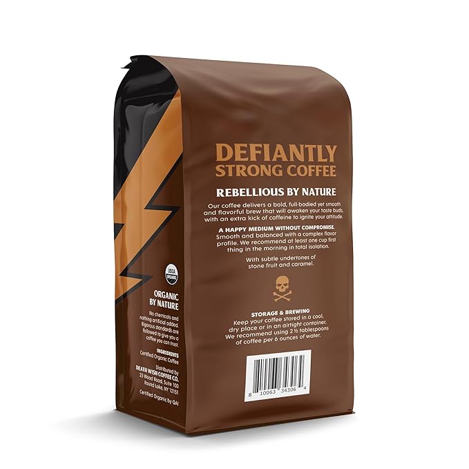 Death Wish Coffee, Medium Roast Ground Coffee, 6 pack
