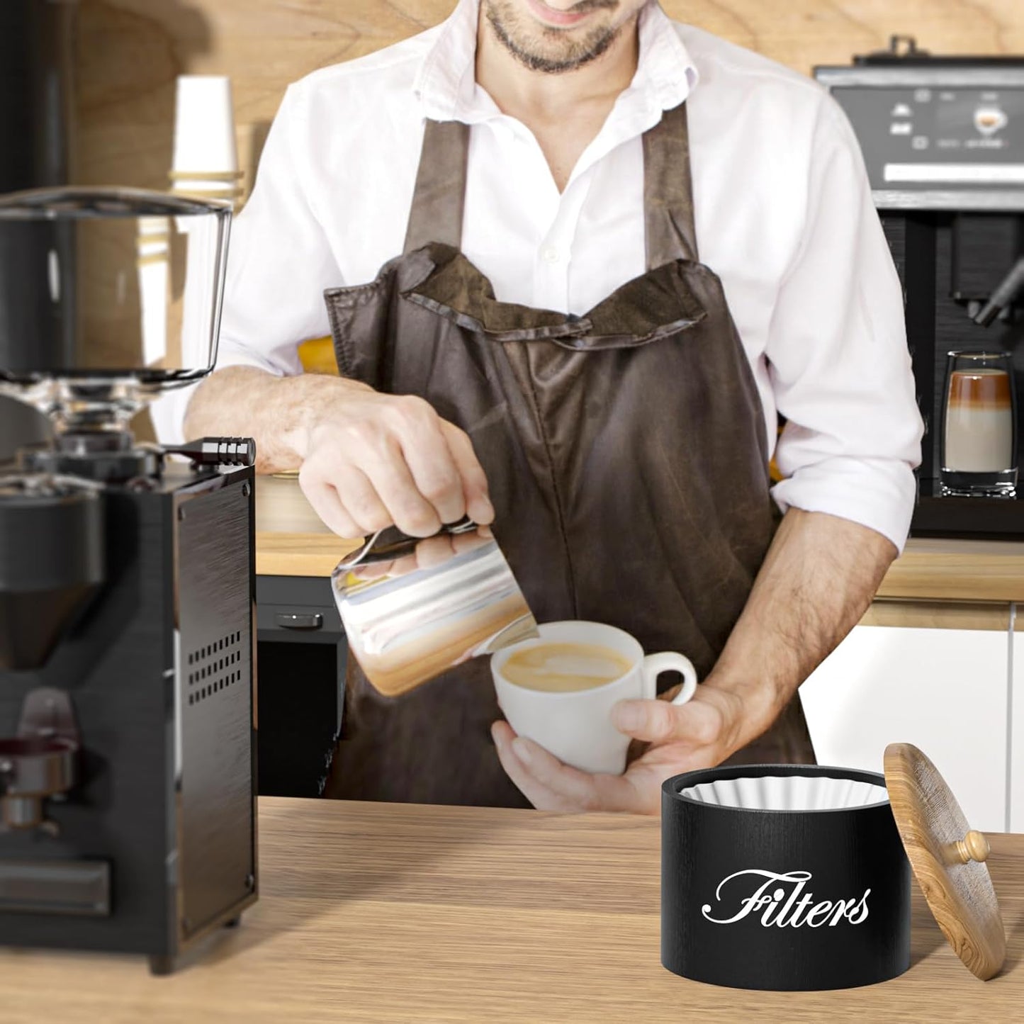 Wooden Coffee Filter Holder, Basket Storage Container for Counter, Black Small Bar Accessories for Coffee Bar Station(Black Wooden)