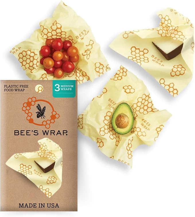 Bee's Wrap Beeswax Wraps for Food - Honeycomb Medium 3 Pack Made in USA Reusable & Organic Food Wraps, Sandwich Wrap & Bowl Covers - Eco-Friendly Alternative to Aluminum Foil & Plastic Wrap