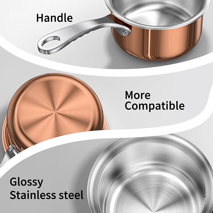 Macevia Mini Sauce Pan with Lid,Copper Butter Warmer Small Pot, Multipurpose Use for Home Kitchen or Restaurant (10.8oz/320ml)