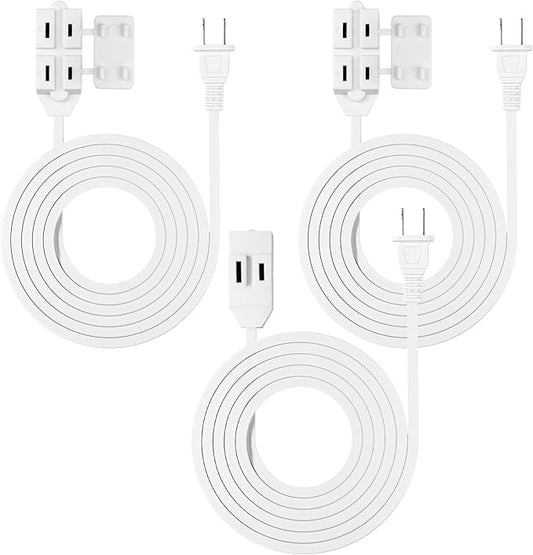 HBN Indoor Extension Cord, 6ft 3 Pack, White, 3 Outlets with Safety Cap Included, 2 Prong Polarized Plug, Perfect for Homes, Offices, and Kitchens