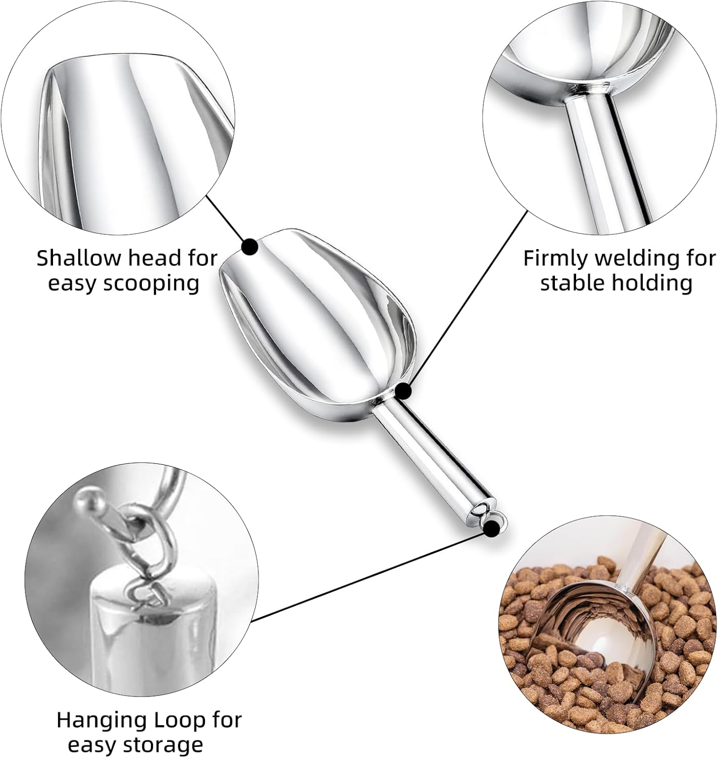 2 Pack Metal Dog Food Scoop 18 Oz With Loop, Large 11 Inch Stainless Steel Scooper