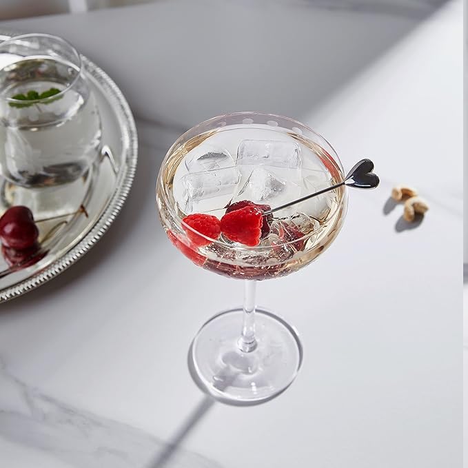 Premium Delight Coupe Glasses Set of 4, 10.8 oz – Hand-Blown with Etched Long Stem, Classic Glassware for Weddings, Dinners, and Holiday Gifting (Coupe Glasses)