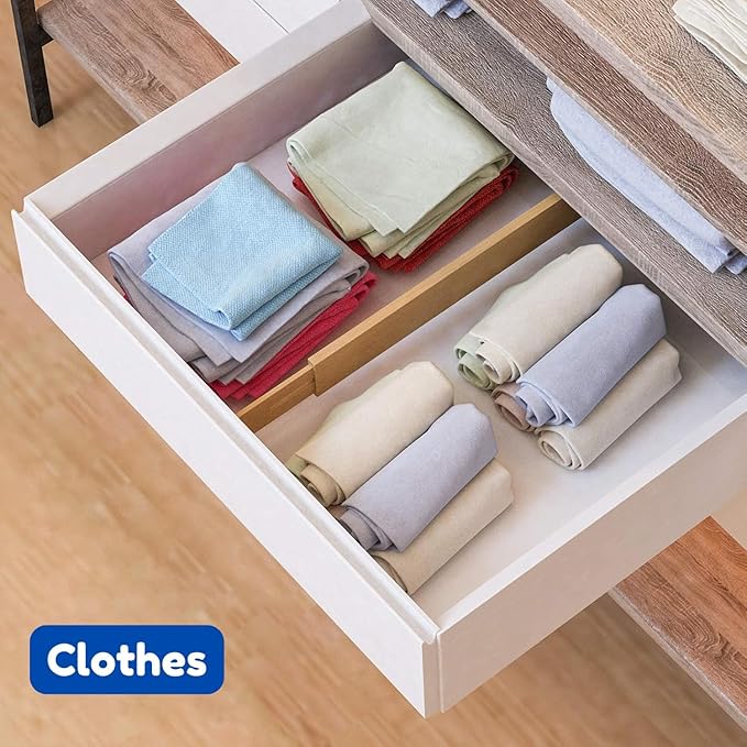 6 pcs Bamboo Kitchen Drawer Dividers Large, Adjustable Drawer Organizers, Spring Loaded, Works in Kitchen, Dresser, Bathroom, Bedroom, Drawer, Desk divider